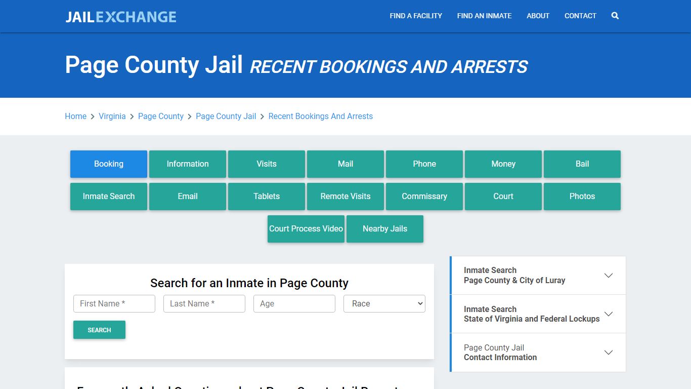 Page County Jail Recent Bookings And Arrests - Jail Exchange