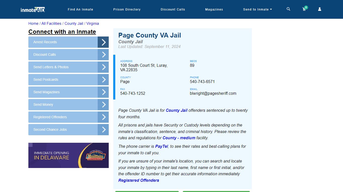 Page County VA Jail - Inmate Locator